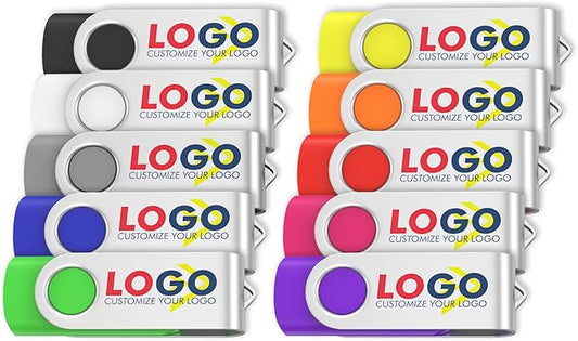 ABLAZE Custom Flash Drive 32GB 10 Pack, Personalized USB Logo Flash Drives USB 2.0 Thumb Drives with Logo Memory Stick (Mixcolors)