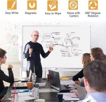 H-Qprobd Mobile Whiteboard 72"x40" Magnetic Dry Erase Board with Stand Double-Sided Rolling Whiteboard for Office, Home & School