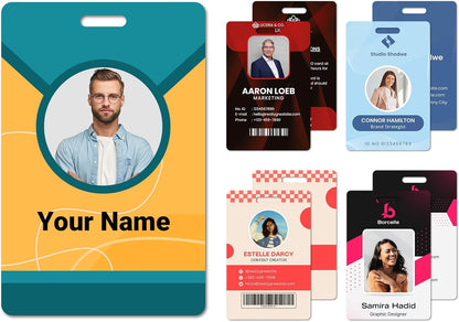 Custom Id Badge Custom Id Card Identification Badges Customizable Personalized Name Badge Customize Name Tag Photo Logo Employee Work Office Volunteer Customized Personal (Vertical-5)