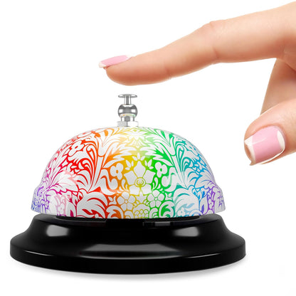 Desk Bell for Service – Floral Design Classroom Bell for Teachers, Stainless Steel 3.35 x 2.56 with Non-Slip Base & Clear Sound, Easy to Clean – Desk Bells for Classroom, Hotels, Stores & Offices