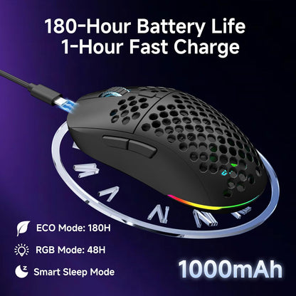 DIERYA M1 Wireless Gaming Mouse, 24000DPI, 180Hrs Battery, 16.8M RGB, 6 Programmable Buttons, Lightweight, Tri-Mode (2.4G/BT5.2/USB-C) for PC/Mac/Laptop - Black