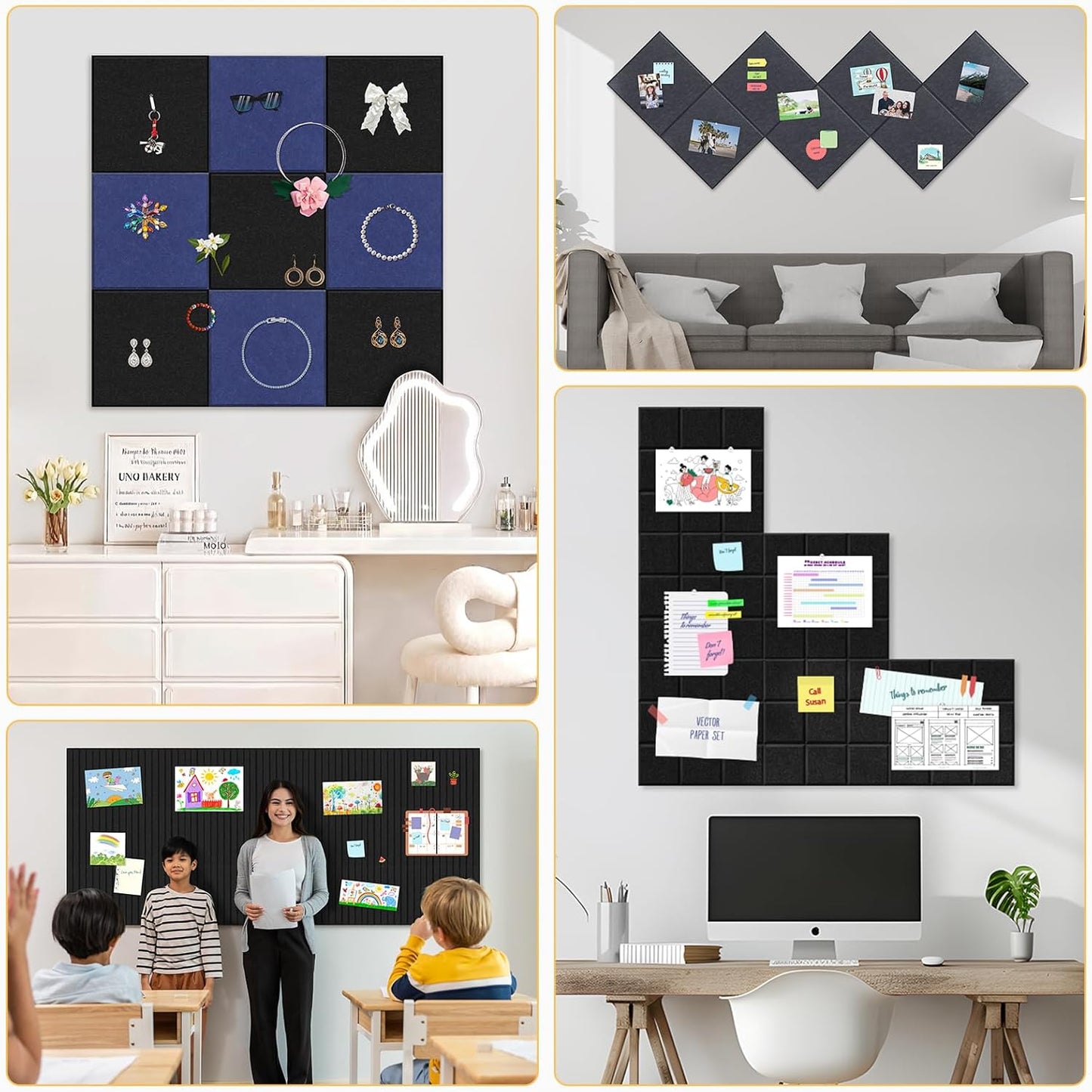 Smarpau Felt Cork Board 48"x36", 12 Pack Large Bulletin Board with 50 Removable Adhesive Tabs 35 Pushpins, Pin Board Tack Board, Cork Bulletin Boards for Home Office Decor