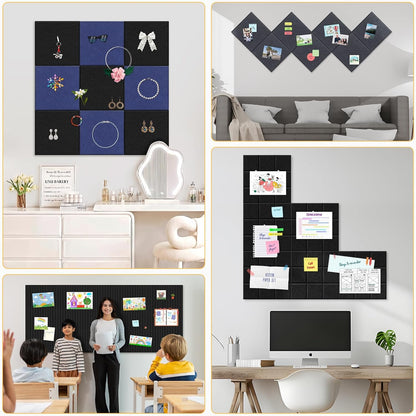 Smarpau Felt Cork Board 48"x36", 12 Pack Large Bulletin Board with 50 Removable Adhesive Tabs 35 Pushpins, Pin Board Tack Board, Cork Bulletin Boards for Home Office Decor