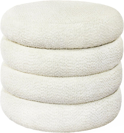 Storage Ottoman, Round Ottoman with Storage, Vanity Stool Foot Rest with Removable Lid, Round Boucle Upholstered for Living Room Pouf Footstool