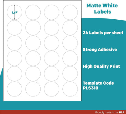 Premium Label Supply White Sticker Round Labels – 1-2/3" Circle – Laser/Inkjet Compatible – (24 per Sheet), 500 Sheets – 12,000 Total Adhesive Labels