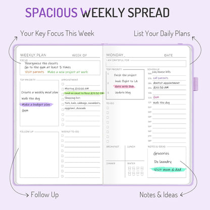 Undated Weekly Planner for 2025, Forvencer Daily & Weekly & Monthly Calendar Planner, Cute Daily Organizer Notebook, Agenda Journal to Track Goals & Tasks, Start Anytime, A5 Size, Dark Green