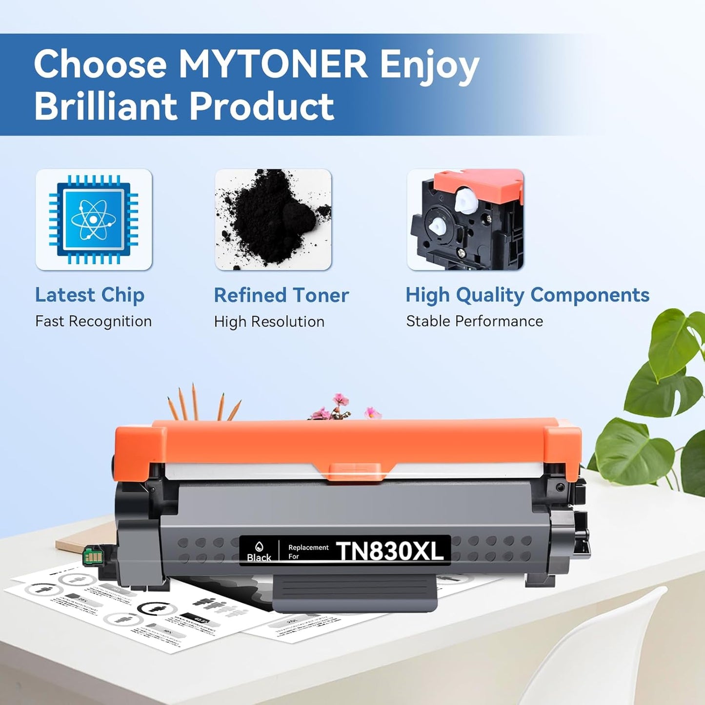 MYTONER Toner Cartridge Replacement for Brother TN830XL TN830 XL/V/R TN-830 Black High Yield for DCP-L2640DW HL-L2460DW L2480DW MFC-L2820DW XL HL-L2405W HL-L2400D 2465DW Printer, 2Pack