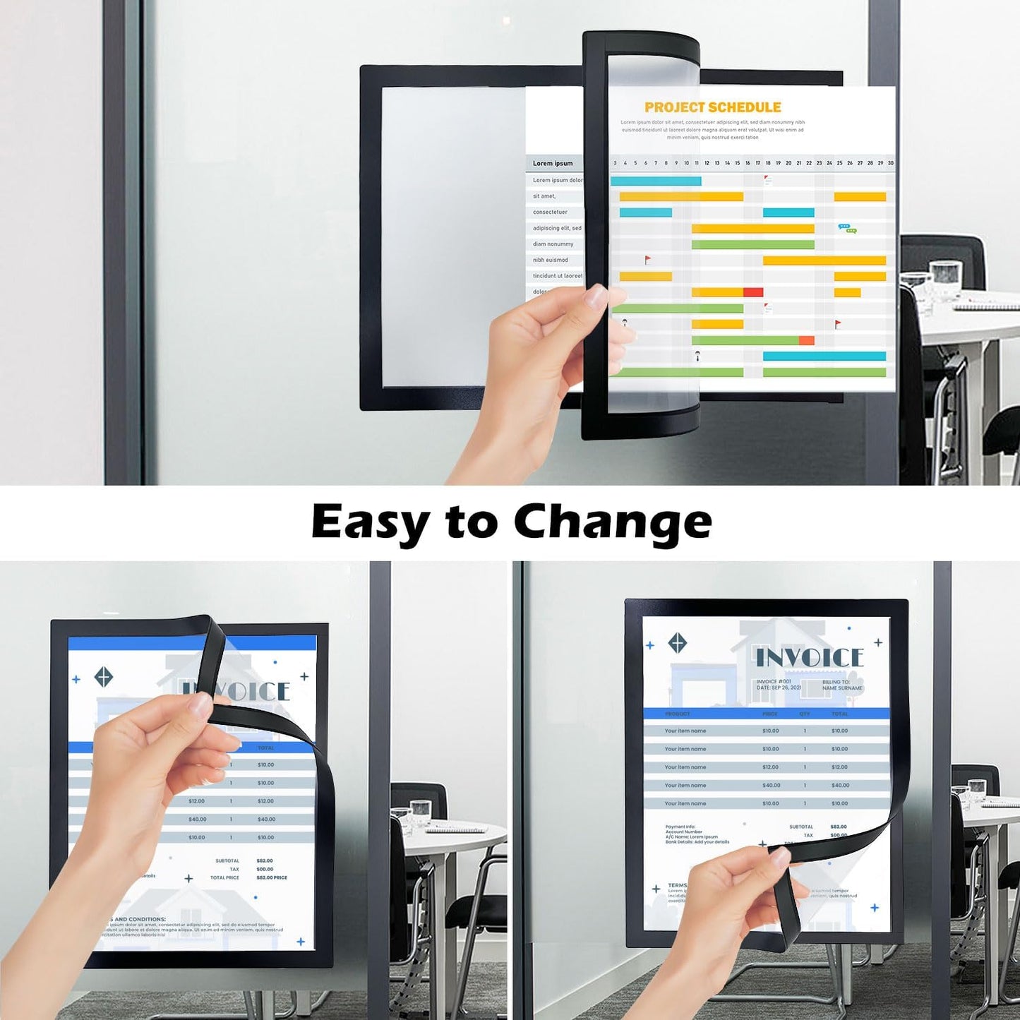 Magnetic Sign Holder - 8.5×11" Wall Mounted Self-Adhesive Magnetic Paper Holder,Transparent Wall Display Frame with Black Edge,Suitable for Office, Store, Mall, Home (6pack)