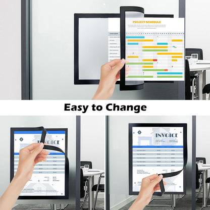 Magnetic Sign Holder - 8.5×11" Wall Mounted Self-Adhesive Magnetic Paper Holder,Transparent Wall Display Frame with Black Edge,Suitable for Office, Store, Mall, Home (8.5"x11" 12pack)