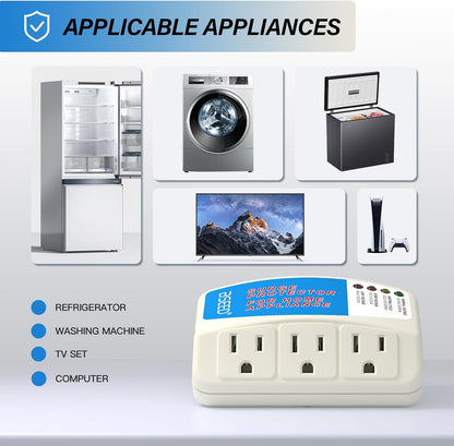 BSEED Home Appliance Surge Protector, Surge Protector for Refrigerator Wall Mount Three Plugs with Protection Low/High Voltage Protector Brownout Outlet Plug in 125V, 1875W, 2 Pack