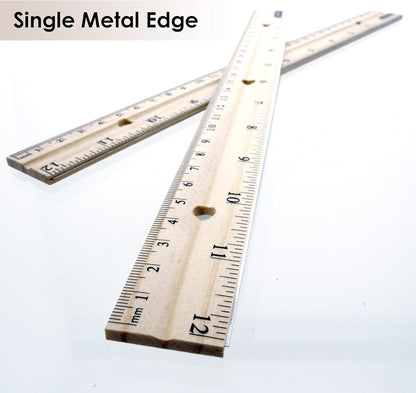 BAZIC Wooden Ruler 12" (30cm), Singel Metal Edge, Inches Centimeter Metric Measuring Drafting Rulers, for Students School Supplies (3/Pack), 2-Packs