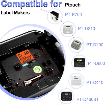 2 Pack Compatible for Brother Ptouch TZe-B31 TZ-B31 Laminated Label Maker Tape 12mm 0.47 Black on Fluorescent Orange Tape for PT-D200 PT-D210 PTH100 PT-D400