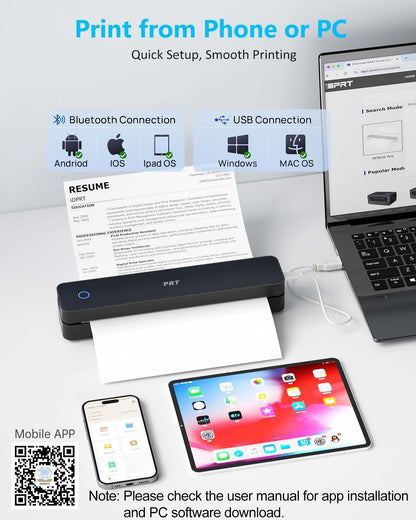 Inkless Portable Printer for Travel, Wireless Thermal Printer Support 8.5 x 11 Inch US Letter A4 B5, Bluetooth Mobile Printers with iOS, Android, Laptop for Home Use, Car, Office, School, Black