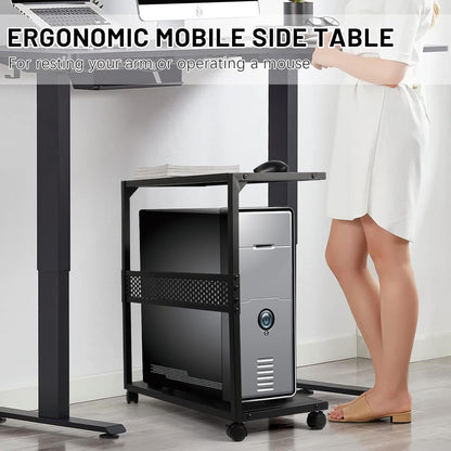 Large PC Stand Computer Tower Stand 2-Tier Metal CPU Holder with Locking Caster Wheels Suitable for Most PC (Black,XL)