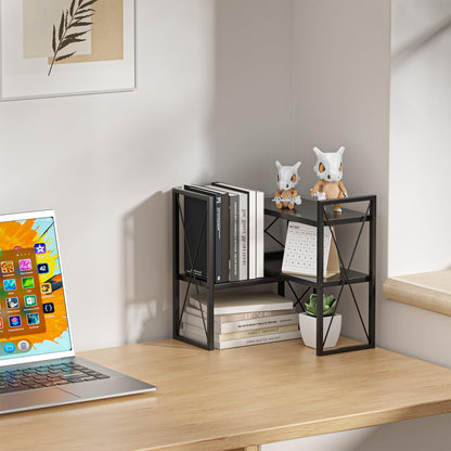 Desktop Shelf Organizer,Small Bookshelf for Office,Wood Desk Top Shelves, Office Organization and Storage (Black)