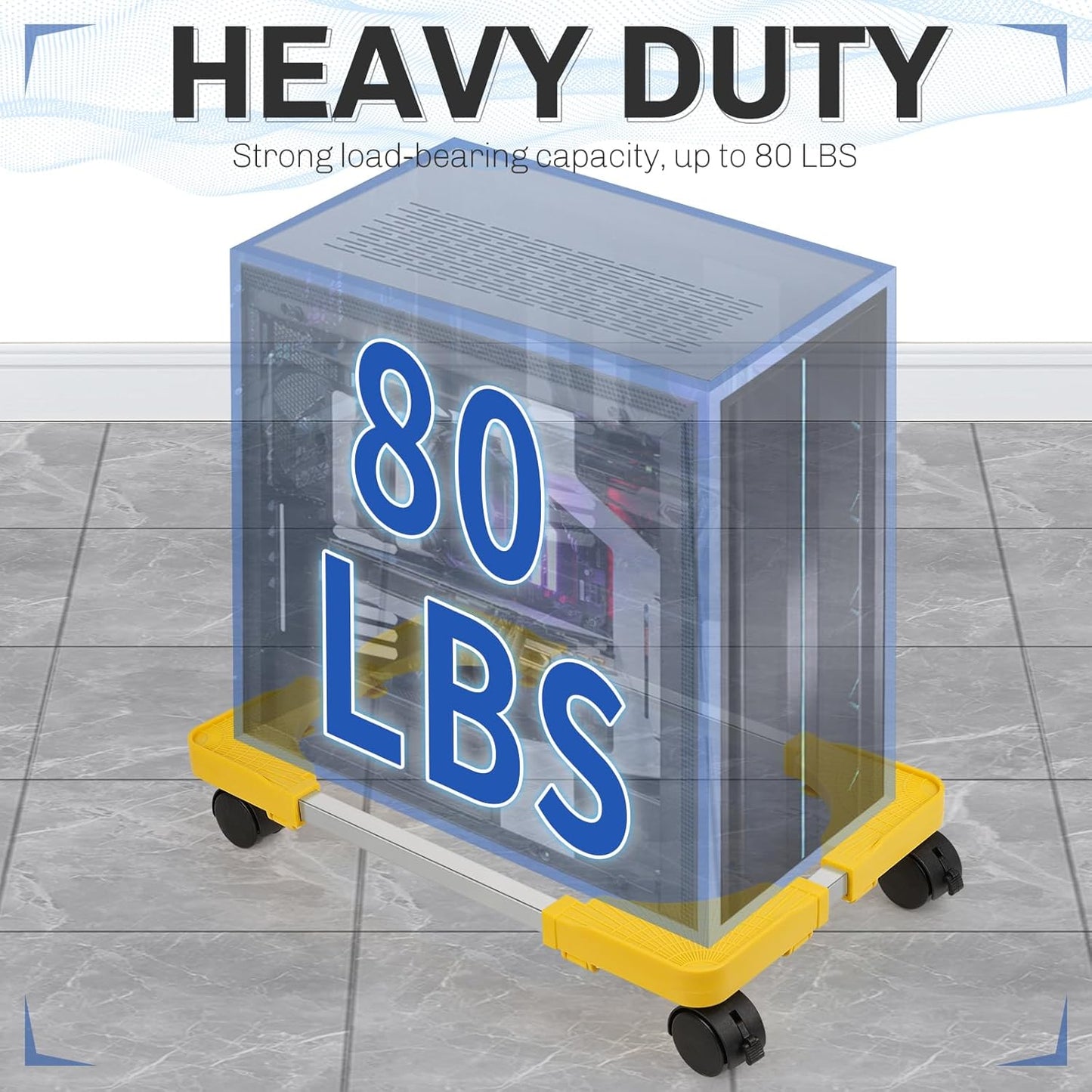 Liitrton Mobile CPU Stand, Adjustable Computer Tower Stand with 4 Locking Casters,Ventilated PC Stand for Floor with Multiple Colors, Fits Most PC Tower Under Desk Stand for Office Gamers (Yellow)