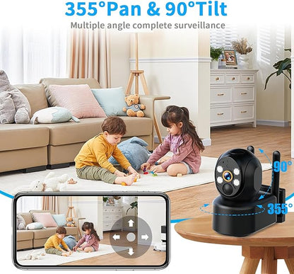 2K Solar Security Camera Wireless Outdoor,WiFi Cameras for Home Security Battery-Powered,Compatible with Alexa,360°PTZ Full Color Night Vision,PLR Alarm,2-Way Audio,Cloud/SD Storage