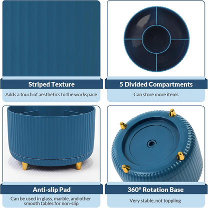 SKYDUE 360 Degree Rotating Desk Organizer, Dual-Purpose Pencil Pen Holder, Rotating Desk Pen Organizer with 5 Slots, Pencil Cup for Office, School, Home