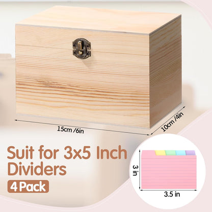 4 Pcs Index Card Holder 3x5 Wooden Notecard Recipe Box Index Card Organizer Business Storage Case Flashcard Notecard Holders Gift Supplies for Back to School Home Office