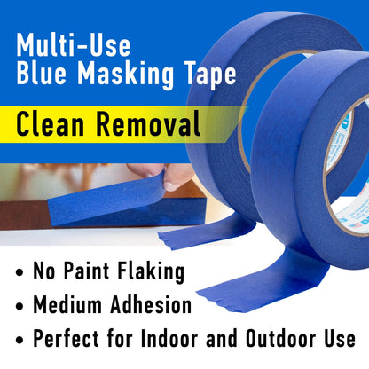 ABRO Blue Painters Tape 1 Inch Wide, 24mm x 55M, All Purpose Blue Tape, Temporary Labeling, Easy Tear, Clean Removal, Masking Tape Colored DIY or Pro
