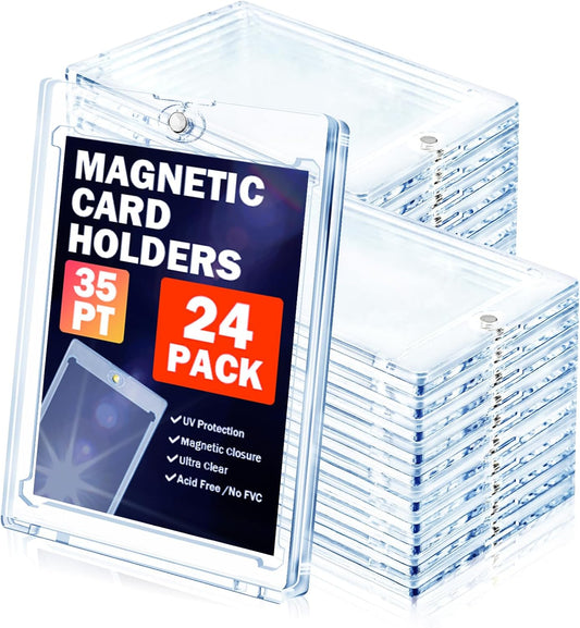 24ct Magnetic Card Holder for Trading Cards, 35 PT Clear Trading Card Sleeves, Hard Plastic Baseball Card Protectors, for Collectible, TCG, MTG, YUGIOH, Football, Sports Cards