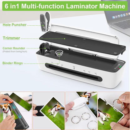 Laminator Machine with Laminating Sheets A4 Portable Thermal Lamination 9-Inch Laminate for Personal Office School Home Use, 6 in 1 Laminater Quick Warm Up Never Jam