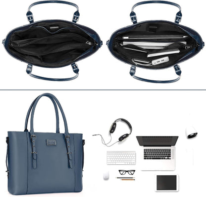 MOSISO PU Leather Laptop Tote Bag for Women, Waterproof Large Capacity Business Work Briefcase Shoulder Laptop Bag