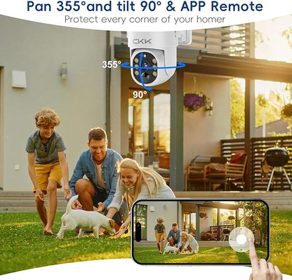 CKK Forever Power Security Cameras System C202, 4 Solar Security Cameras with Monitor for Home Security, 2.4G WiFi, 128G Local Storage, 360° View, 2.5K Color Night Vision,10CH NVR, 10'' IPS Monitor