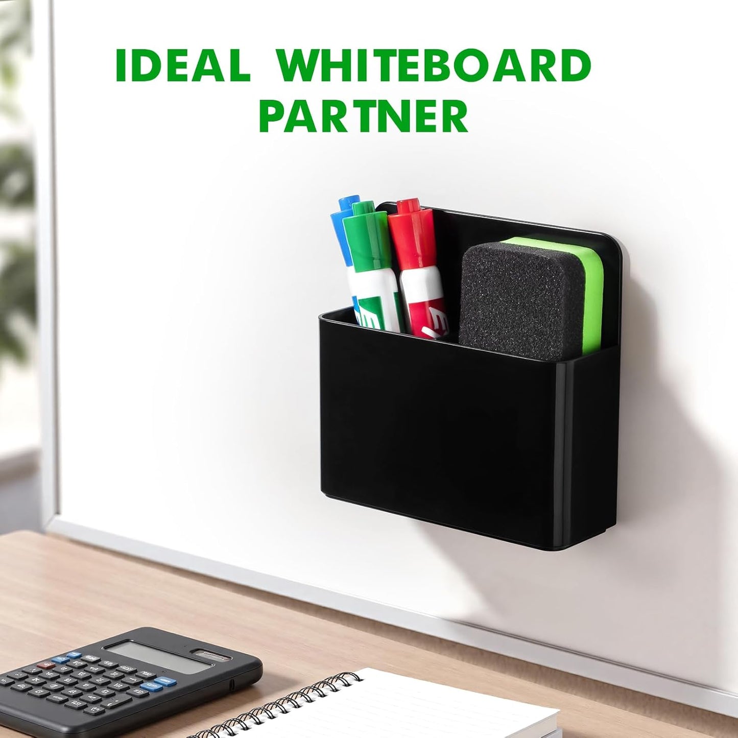 2 Pcs Magnetic Dry Erase Marker Holder for Whiteboard, Plastic Magnetic Pen Holder for Refrigerator Fridge, Magnet Pencil Cup for School Classroom, Locker Accessories, Pen Cup Organizer-Black