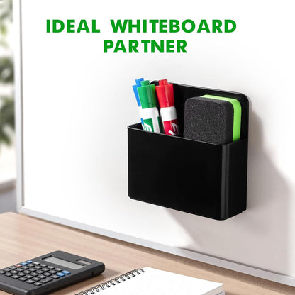 2 Pcs Magnetic Dry Erase Marker Holder for Whiteboard, Plastic Magnetic Pen Holder for Refrigerator Fridge, Magnet Pencil Cup for School Classroom, Locker Accessories, Pen Cup Organizer-Black