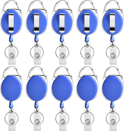 Retractable Badge Holder with Carabiner Reel Clip and Key Ring for ID Card Key Keychain Holders Blue 10 Pieces