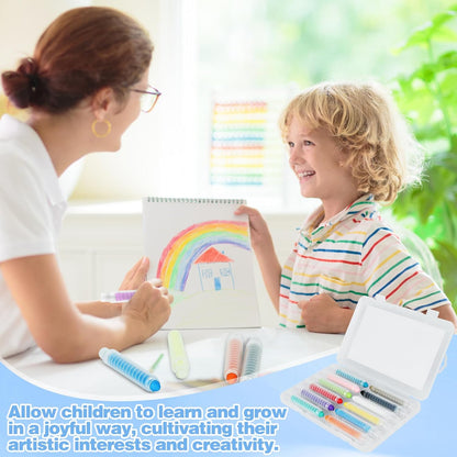 Dustless Chalk for Kids - 12 PCS Colored Non-toxic Twistable Sidewalk Chalk with Holder, Dust-free Washable Toddler Chalk, Art Tool for Children Outdoor Blackboard Drawing Writing (Plastic Box-Packed)