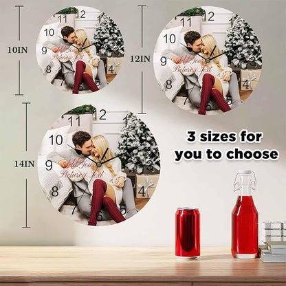 Personalized Clocks with Picture/Text, Custom Photo Silent Wall Clock Non Ticking, Wall Clocks Decorations for Kitchen, Bedroom, Living Room, Idea Gifts for Him Her Christmas (10", 12", 14")