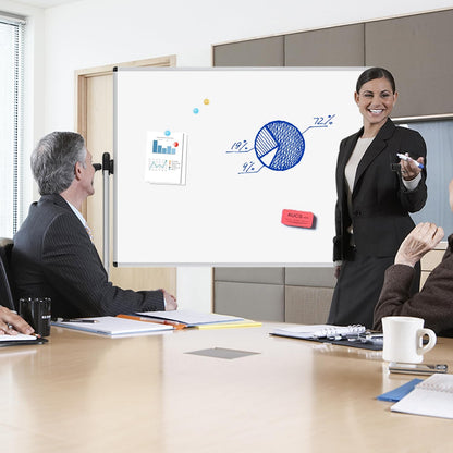 VIZ-PRO Double-Sided Magnetic Mobile Whiteboard, 48 x 32 Inches, Aluminium Frame and Stand