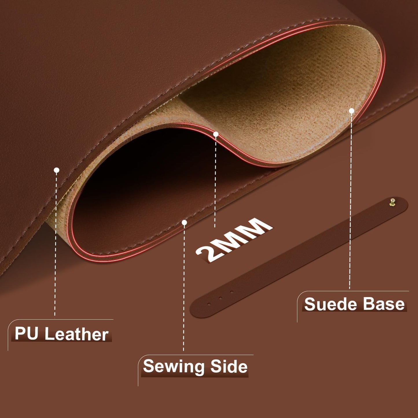 Desk Pad Protector, Leather & Suede Desk Mat, Non-Slip Desk Pad Mat, Large Mouse Pad, Waterproof Desk Blotter Mat, Desk Cover for Office, Home (Seal Brown, 23.6" x 13.7")