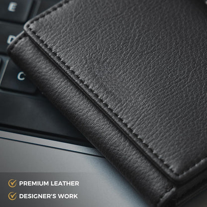 Real Leather Business Card Holder Premium RFID Blocking Card Case with ID Window and Magnetic Closure Holds Up to 40 Business Cards (Grain Black)