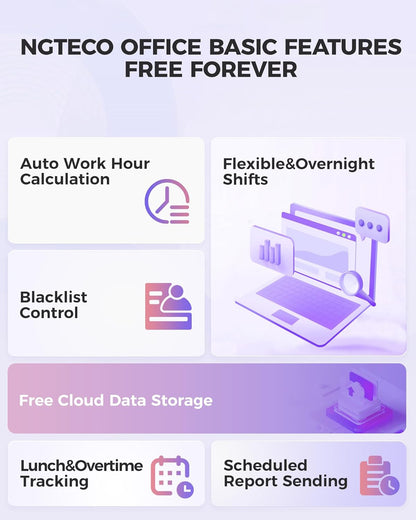 NGTeco Cloud Time Clock for Employees Small Business, Fingerprint+Card Time Clocks With Battery, 2.4G & 5G WiFi Times Clock Punch Machine with Remote Control Software ＆ iOS/Android App (0 Monthly Fee)