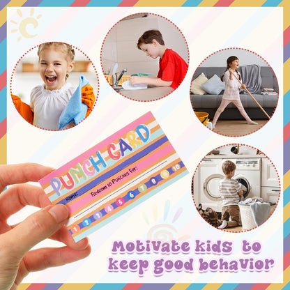 Fumete 400 Pcs Punch Cards for Classroom Reward Cards Behavior Incentive Loyalty Awards for Kids Students Teachers School Business, 8 Styles, 3.5 x 2 in(10 Bright Punches Style)