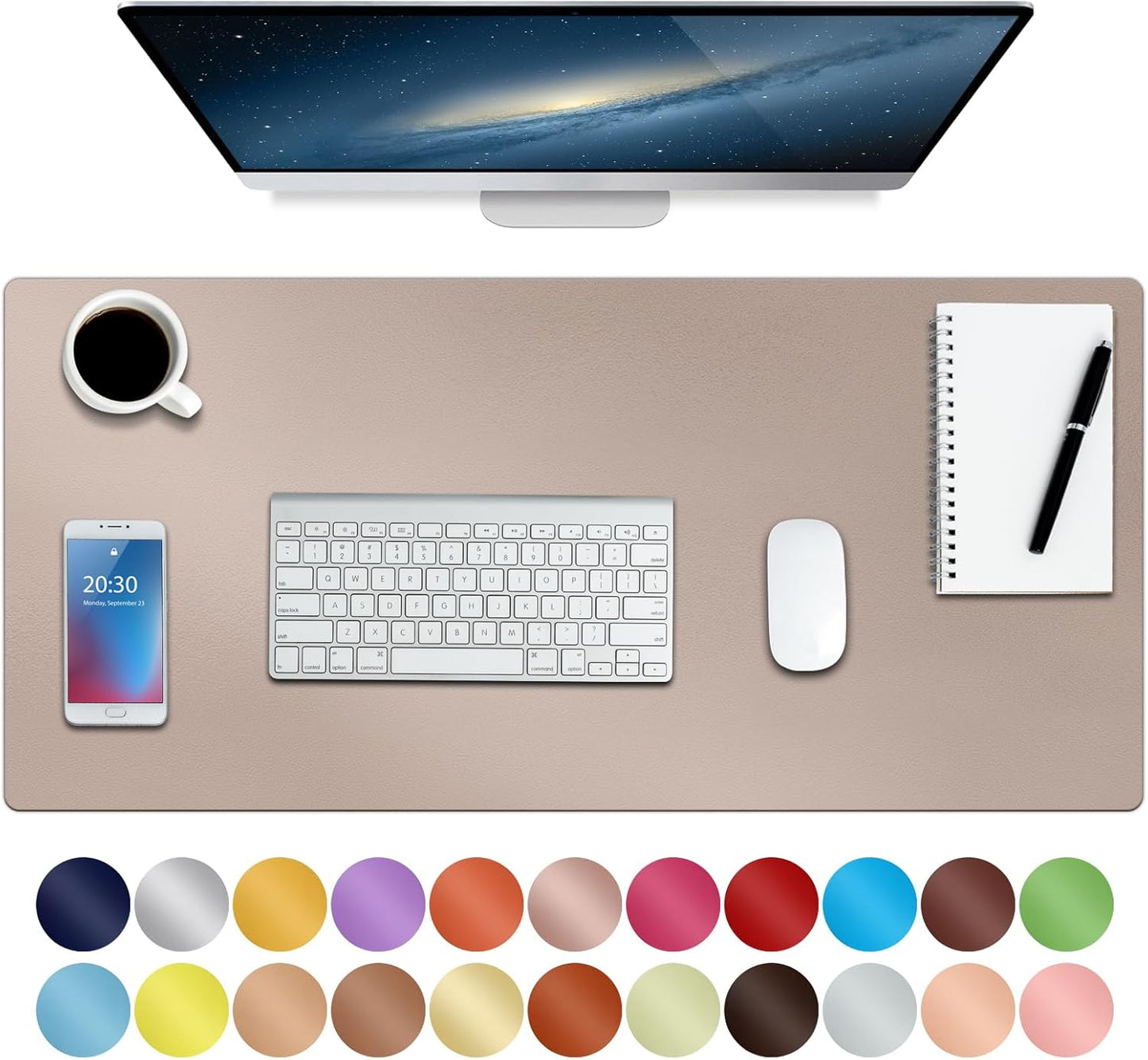 Boutilon Leather Desk Pad Protector,Non-Slip Mouse Pad,Laptop Desk Pad,Office Mouse Mat,Waterproof Leather Desk Blotter,Desk Writing Pad for Office and Home (M-Champagne,30"x14")