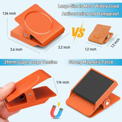 FINDMAG Extra Strong Magnetic Clips, 2.2inch Magnetic Binder Clips Heavy Duty, Large Clips with Magnet for Refrigerator, Office, Hanging Photos, Classroom (4Pack, Orange)