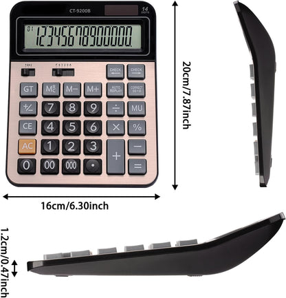 Large Computer Electronic Calculator Counter Solar & Battery Power 14 Digit Display Multi-Functional Big Button for Business Office School Calculating (HY-9200B)