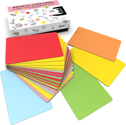 Dry Erase Magnetic Labels 2.8 x 1.8 in, Solid Colors, Small Dry Erase Magnets, 40-Pack, Colored Erasable Write-On All-Purpose Labels, for Office, Education, Home, Whiteboard