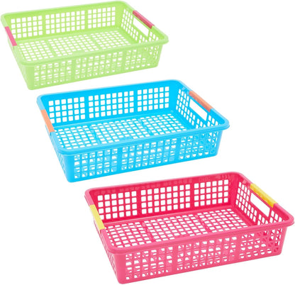Bright Creations 6 Pack Plastic Turn In Paper Trays for Classroom, Colorful Storage Bin Basket Organizers for School Supplies, 6 Colors (10 x 13.5 In)