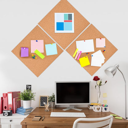 6 Pac Self-Adhesive Square Cork Boards for Wall with 100 Push Pins for Bulletin Boards Cork Wall Home School Office Decorative（12"x12"x1/4" ）