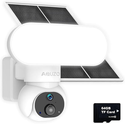 Solar Floodlight Camera with 1500LM Bright Lights-2K Wireless Outdoor Security PT Cam, Motion Activated Color Night Vision Illuminates Entire Yard & Driveway, No Monthly Fee, 64GB SD Card Included