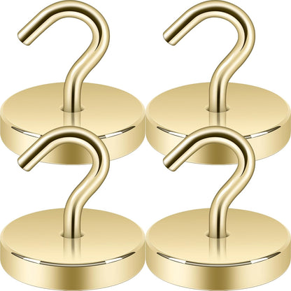 Neosmuk Magnetic Hooks, Heavy Duty 170lb Strong Magnets for Cruise Cabins, Ship Essentials, Large Metal Hooks for Hanging on Fridge(Gold,Pack of 4)