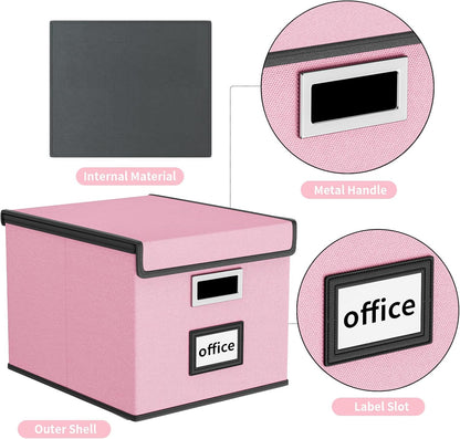 Huolewa Collapsible File Storage Organizer Boxes with Lids, Linen Document Storage, Universal Hanging Filing Organization Boxes for Letter/Legal, Decorative Office/Home File Bins - Boxes Only(2 Pack)