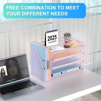 gianotter 4-Tier Paper Organizer With Magazine Holder, Desk Organizers and Accessories, Pink Desk Accessories, File Organizer for Office Supplies Storag(Pink)