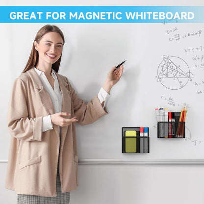 Magnetic Dry Erase Marker Holder, Mesh Pen Holder for Whiteboard，Magnet Pencil Organizer Storage for Refrigerator Locker Accessories Organizer for Home, School and Office(Black)