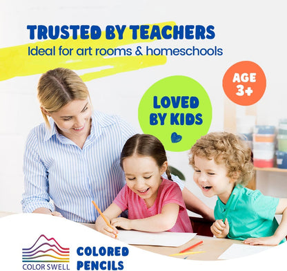 Color Swell Colored Pencil Pack 12 Count Assorted Vibrant Pre-Sharpened Colors Perfect for Kids, Teachers, Classrooms, and All Ages